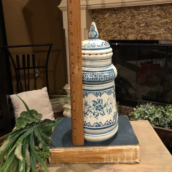 Large Benlloch Spanish Pitcher Vase Crackle Glaze Blue White 13.5 Inches Tall - Picture 5 of 8